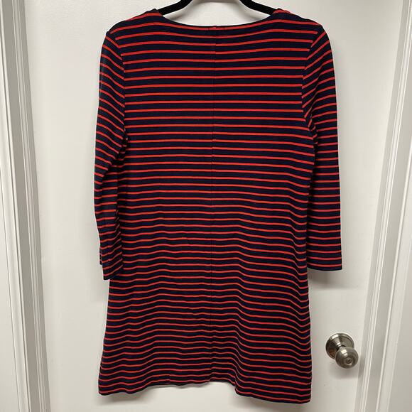 J.Crew Womens Striped Stretch Cotton Shift Dress 3/4 Sleeve Blue Red Size Small - Picture 2 of 8